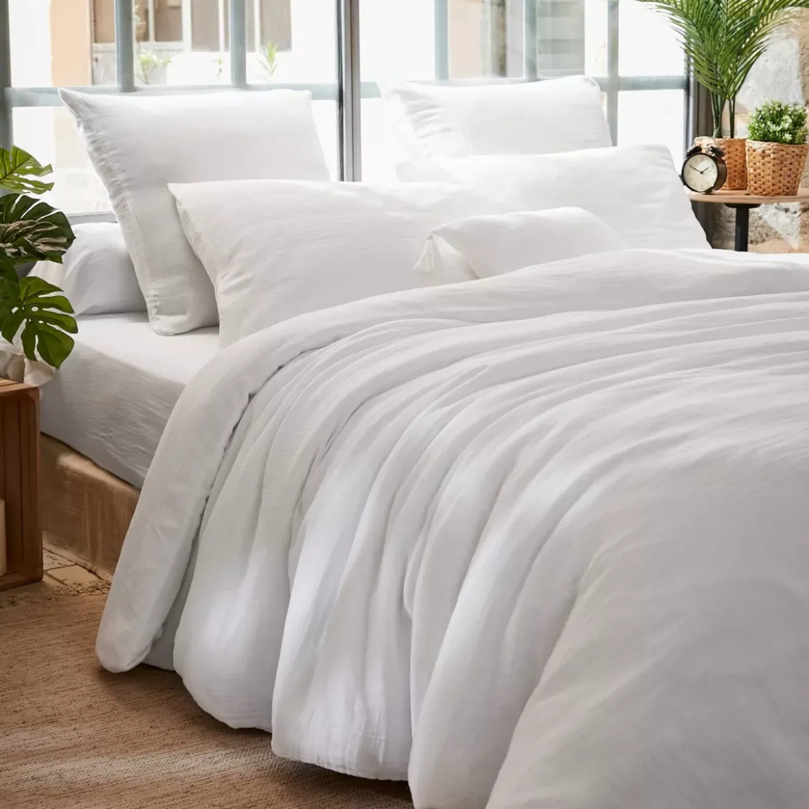 Federa rettangolare garza di cotone (50 x 80 cm) Gaïa Bianco chantilly