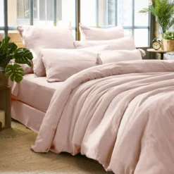 Federa rettangolare garza di cotone (L80 cm) Gaïa Rosa cipria