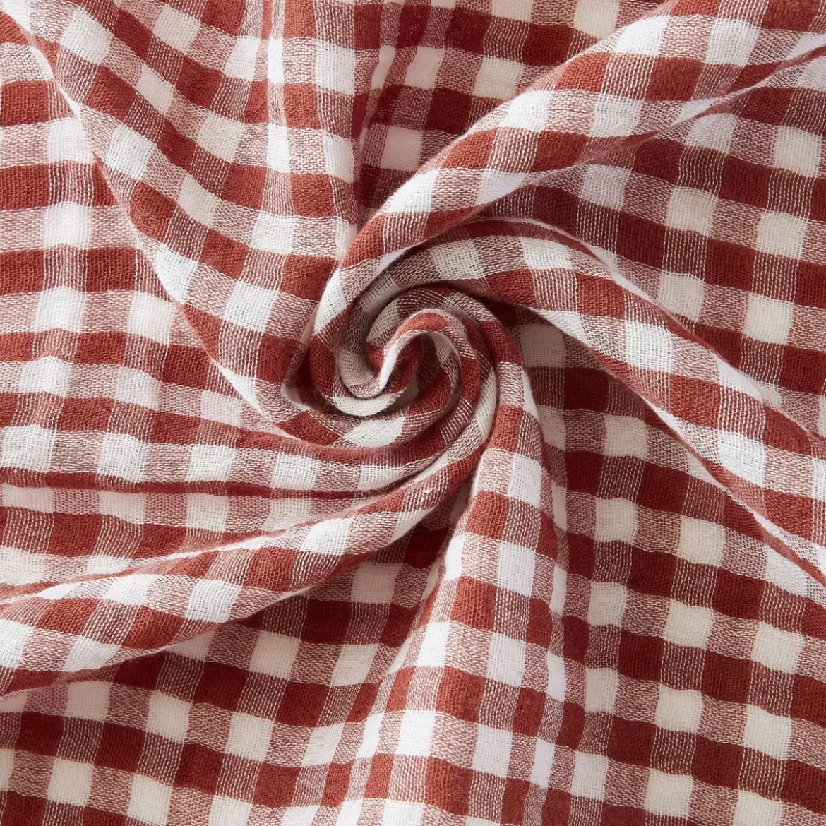 Federa rettangolare in doppia garza di cotone (50 x 80 cm) Gaïa Vichy Terracotta