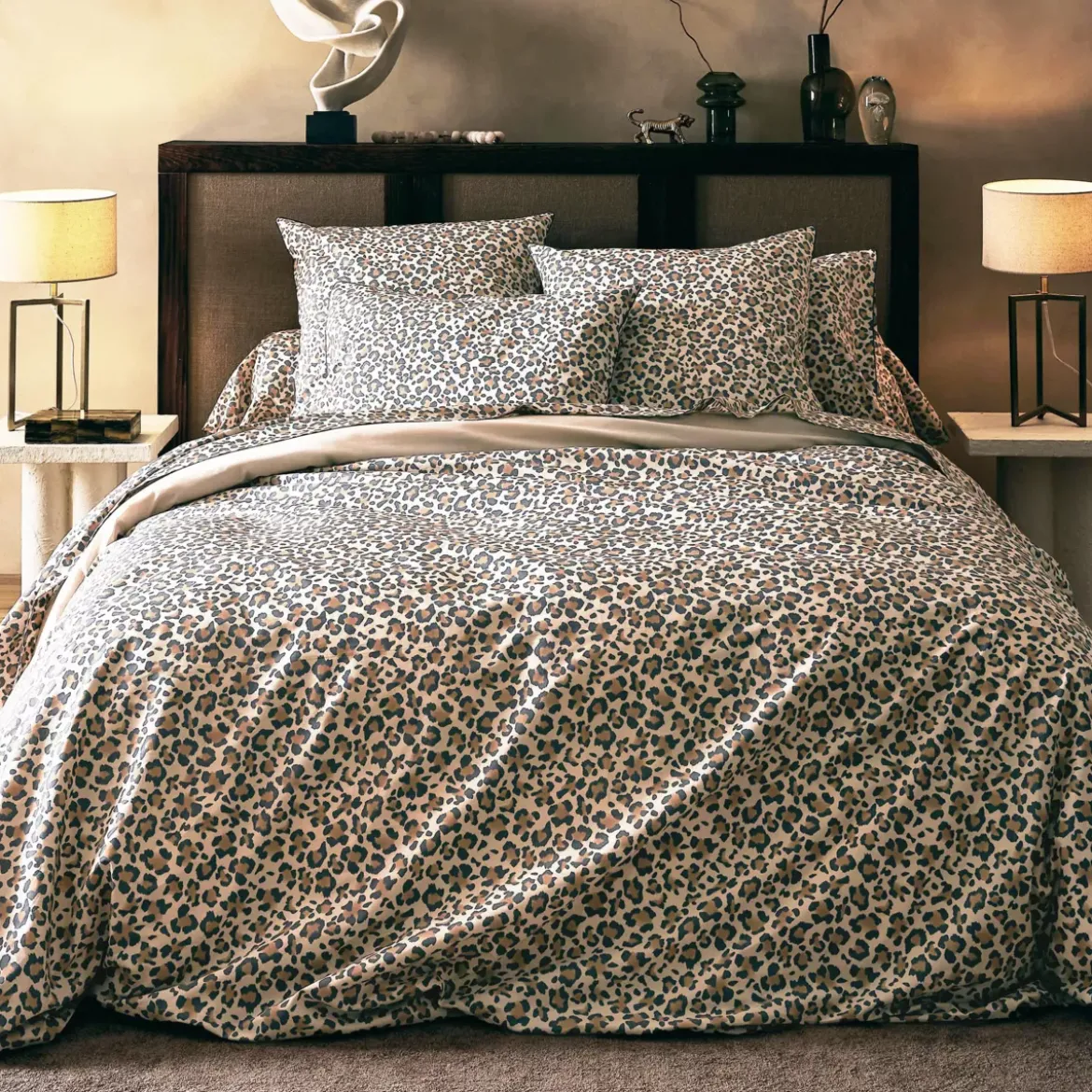 Federa rettangolare in percalle di cotone (50 x 70 cm) Leopard Tortora Beige