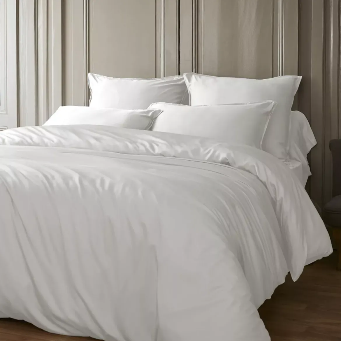 Federa rettangolare in raso di bambù (50 x 80 cm) Sienna Bianco chantilly