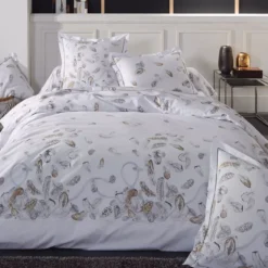 Federa rettangolare percalle di cotone (50 x 70 cm) Piume Grigio