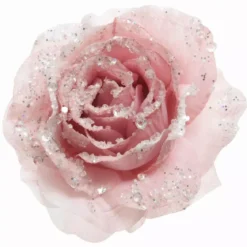 Fiore decorativo con pinza paillete Rosa cipria