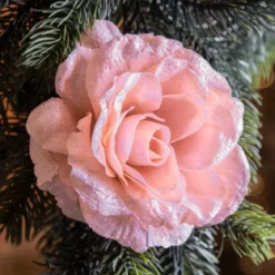Fiore decorativo su pinza (D12 cm) Luccicante Rosa cipria