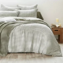 Fodera per cuscino rettangolare in doppia garza di cotone (50 x 70 cm) Gaïa vichy Verde rosmarino