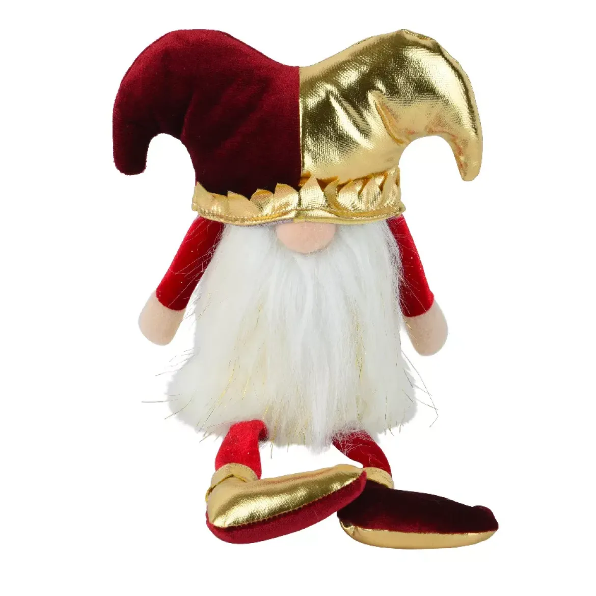 Folletto di Natale con gambe flessibili (H39 cm) Arlecchino Bordeaux e dorato