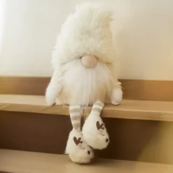 Folletto di Natale con gambe flessibili (H48 cm) Gaston carino Bianco crema