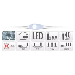 Ghirlanda luminosa 195 cm 40 micro LED a pile Bianco freddo
