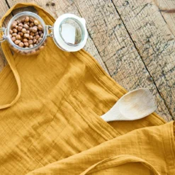 Grembiule con tasche garza di cotone Gaïa Giallo zafferano
