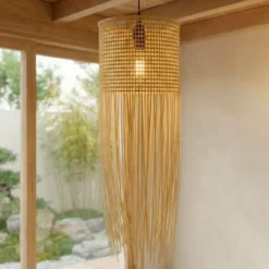 Lampada a sospensione con frange in bambù (H85 cm) Maoki Naturale