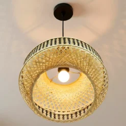 Lampada a sospensione in bambù (D45 cm) Nero e naturale