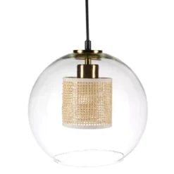 Lampadario a sospensione vetro e rattan (D25 cm) Sicilia Beige