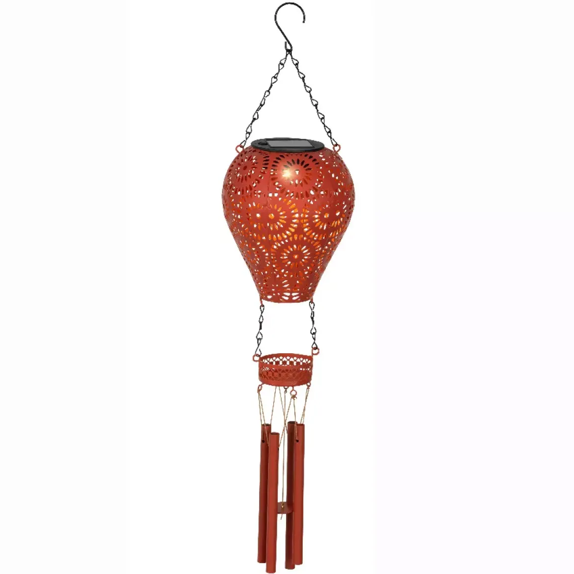 Lampada solare a sospensione per giardino LED (H56 cm) Mongolfiera Rossa