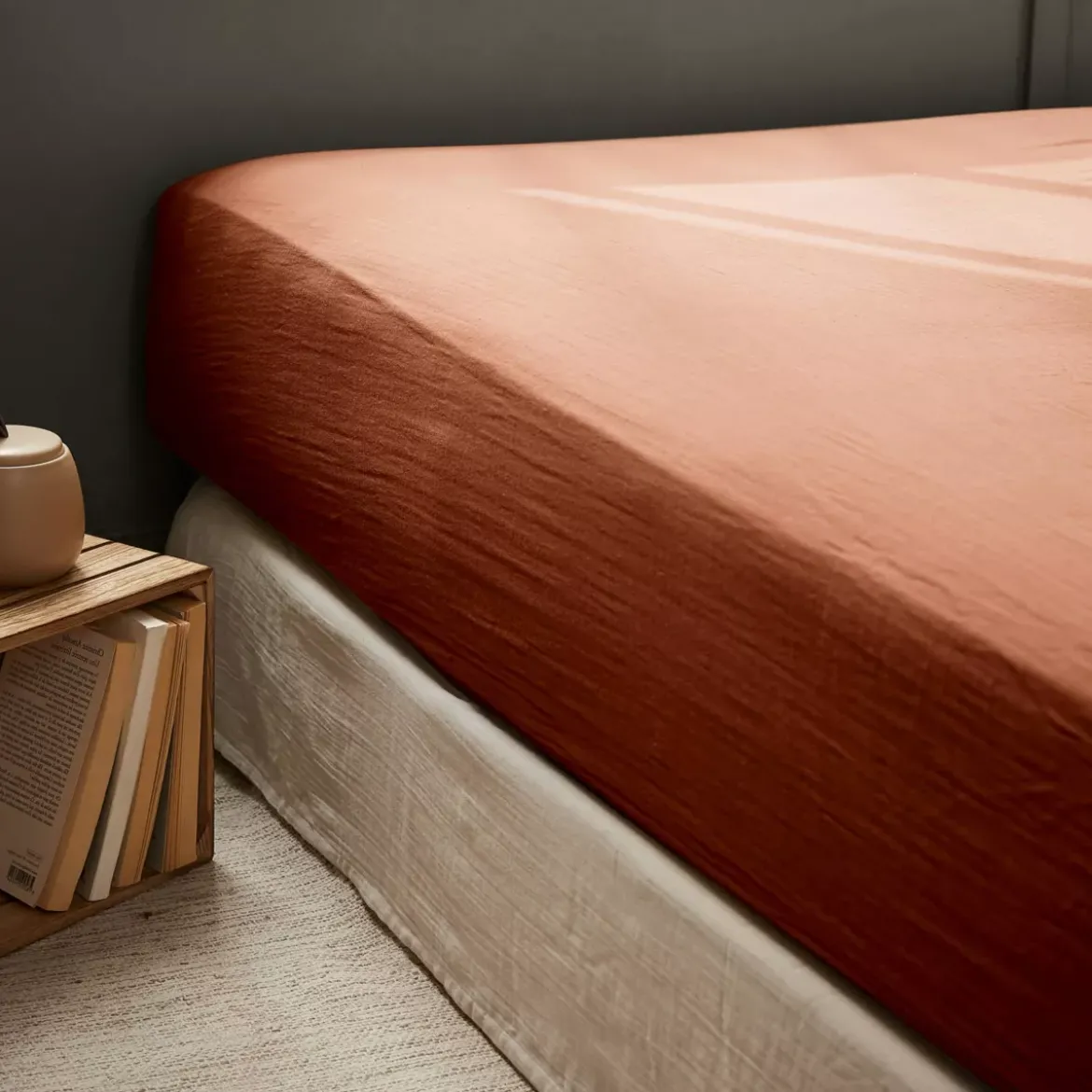 Lenzuolo con angoli di cotone (90 x 200 cm) Gaïa Terracotta