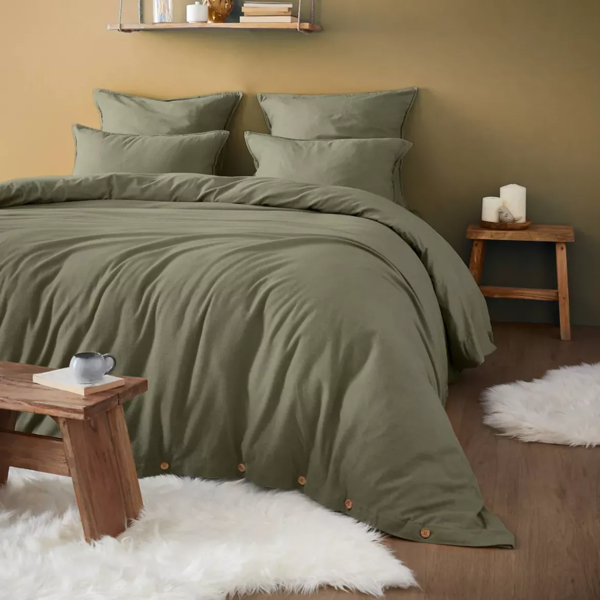 Lenzuolo con angoli flanella di cotone (200 x 200 cm) Nina Verde rosmarino
