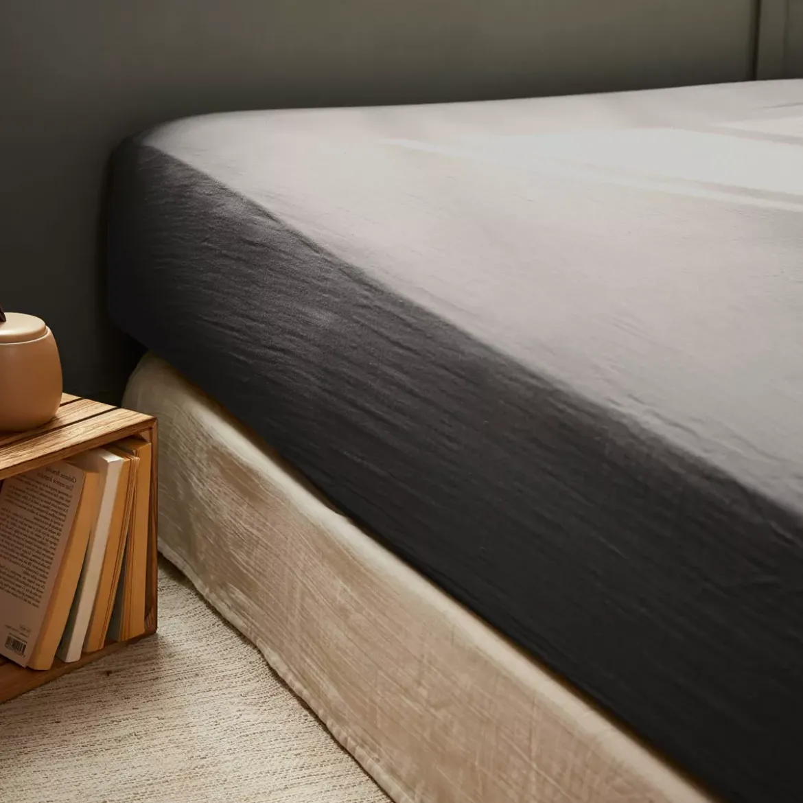 Lenzuolo con angoli garza di cotone (90 x 200 cm) Gaïa Grigio granito
