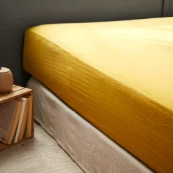 Lenzuolo con angoli garza di cotone (90 x 190 cm) Gaïa Giallo zafferano