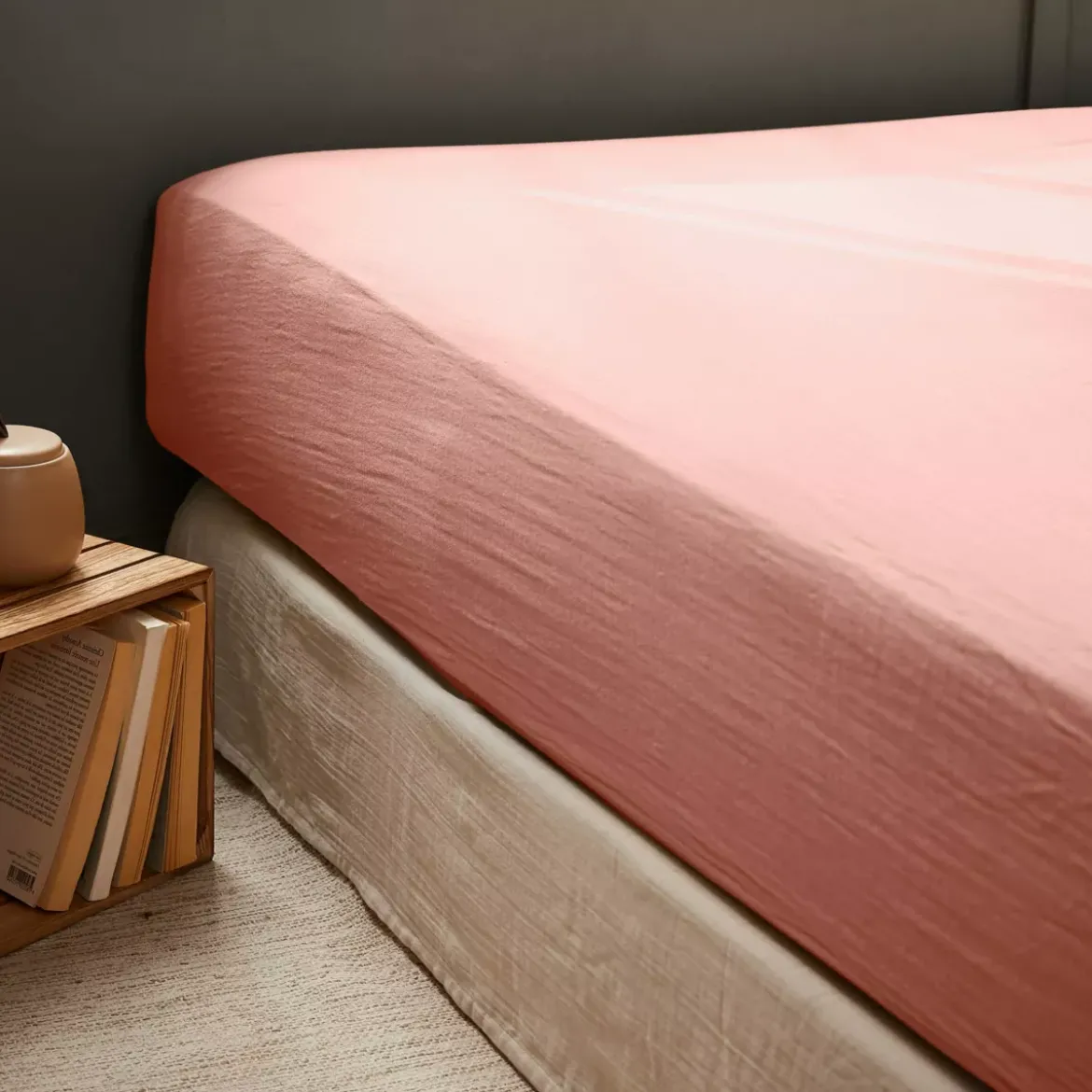 Lenzuolo con angoli garza di cotone (180 cm) Gaïa Rosa pesca