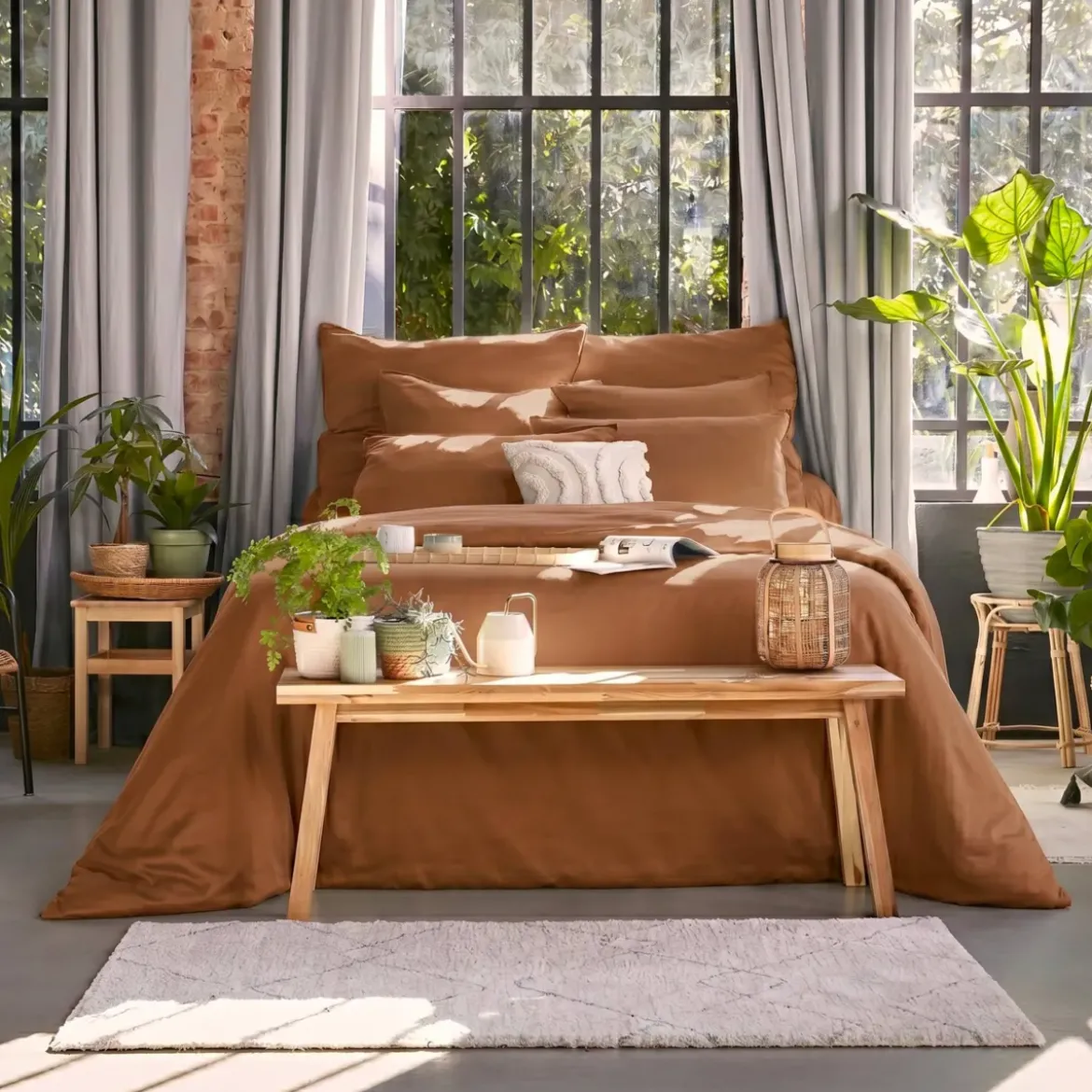 Lenzuolo con angoli in lyocell Tencel™ lavato (180 x 200 cm) Olivia Camel