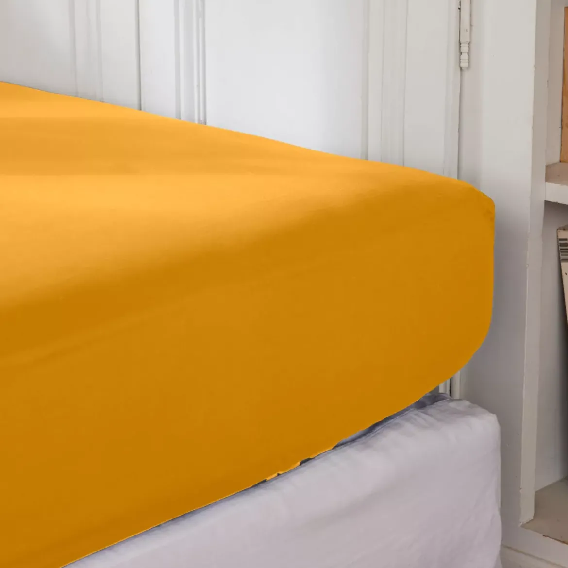 Lenzuolo con angoli percalle di cotone (140 cm) Cali Giallo senape
