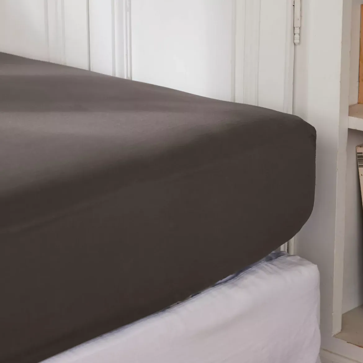 Lenzuolo con angoli percalle di cotone (90 cm) Cali Grigio antracite