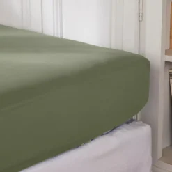 Lenzuolo con angoli percalle di cotone (140 cm) Cali Verde rosmarino