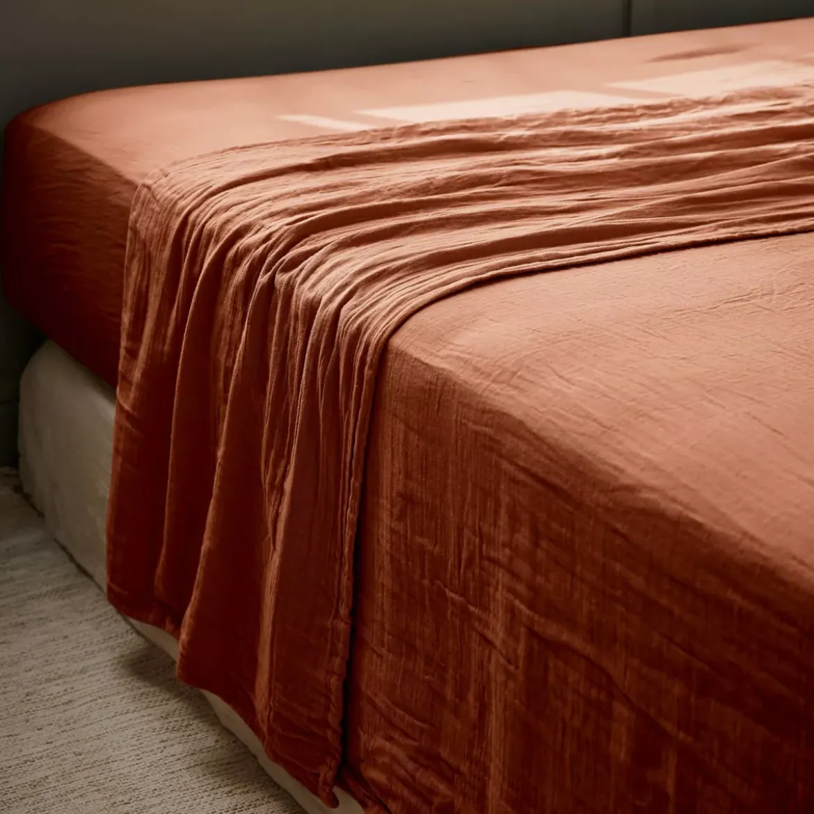 Lenzuolo sopra garza di cotone (240 x 300 cm) Gaïa Terracotta
