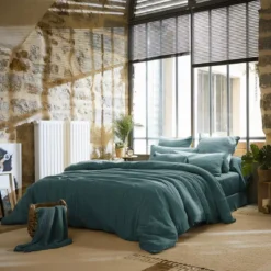 Lenzuolo sopra garza di cotone (270 x 300 cm) Gaïa Blu ottanio