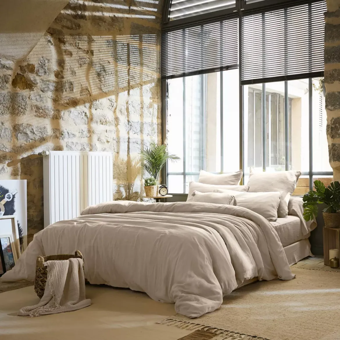 Lenzuolo sopra garza di cotone (270 x 300 cm) Gaïa Beige pampa