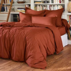 Lenzuolo sopra percalle di cotone (180 x 290 cm) Cali Terracotta