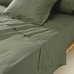 Lenzuolo sopra percalle di cotone (180 x 290 cm) Cali Verde rosmarino