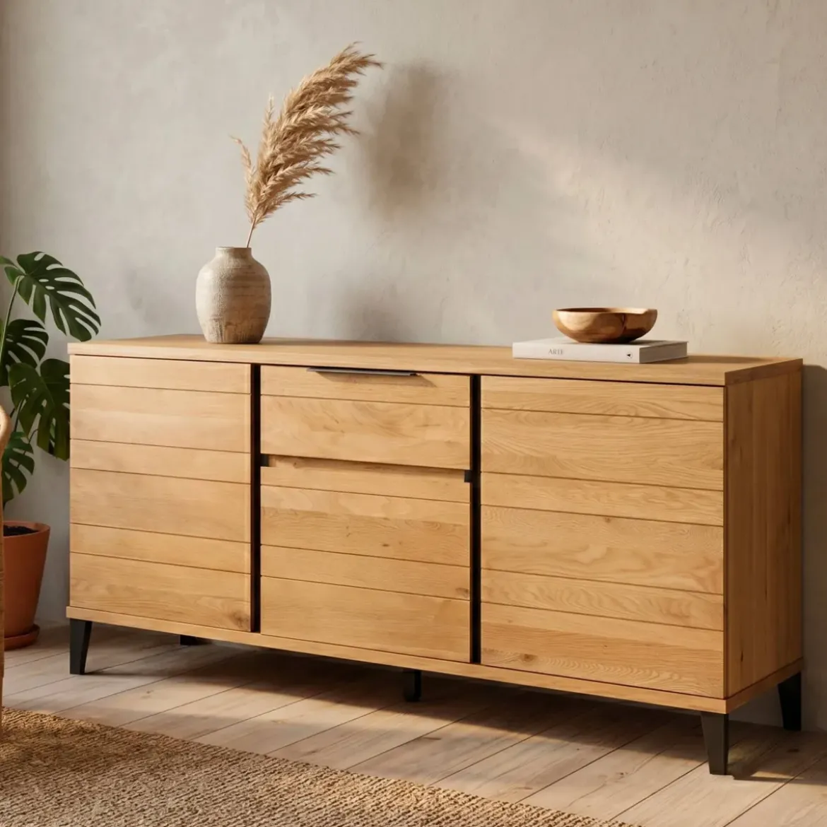 Madia 3 ante 1 cassetto in rovere massiccio (190 x 80 cm) Bristol Naturale