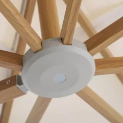 Ombrellone decentrato quadrato in alluminio con base (3 x 3 m) Elyra effetto legno e Bianco