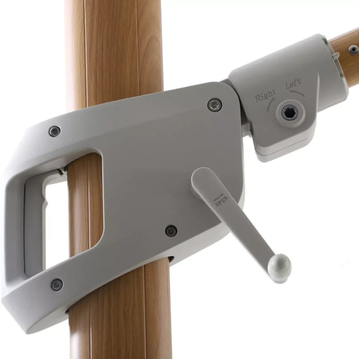 Ombrellone decentrato quadrato in alluminio con base (3 x 3 m) Elyra effetto legno e Bianco