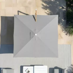 Ombrellone decentrato quadrato in alluminio con base (3 x 3 m) Elyra effetto legno e Grigio