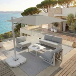 Ombrellone decentrato rettangolare in alluminio con base (3 x 4 m) Elyra Bianco e Grigio