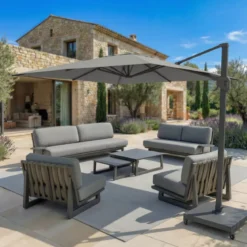 Ombrellone decentrato rettangolare in alluminio con base (3 x 4 m) Elyra Antracite e Grigio