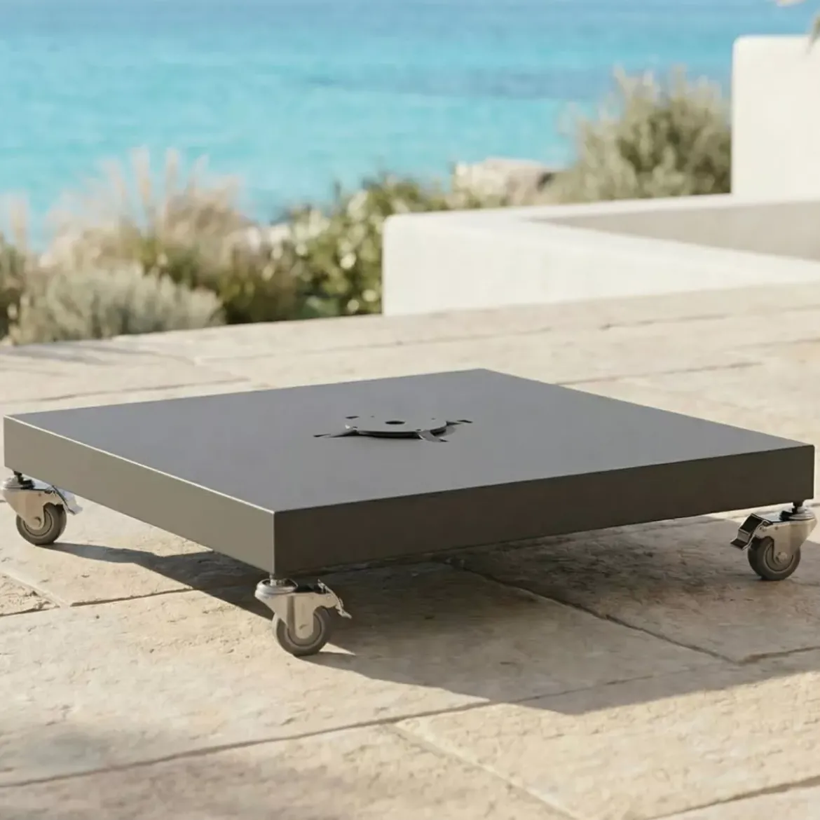 Ombrellone decentrato rettangolare in alluminio con base (3 x 4 m) Elyra Antracite e Verde oliva
