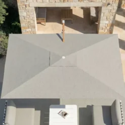 Ombrellone decentrato rettangolare in alluminio con base (3 x 4 m) Elyra effetto legno e Grigio