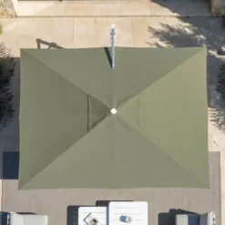 Ombrellone decentrato rettangolare in alluminio con base (3 x 4 m) Elyra Metallico lucido e Verde oliva