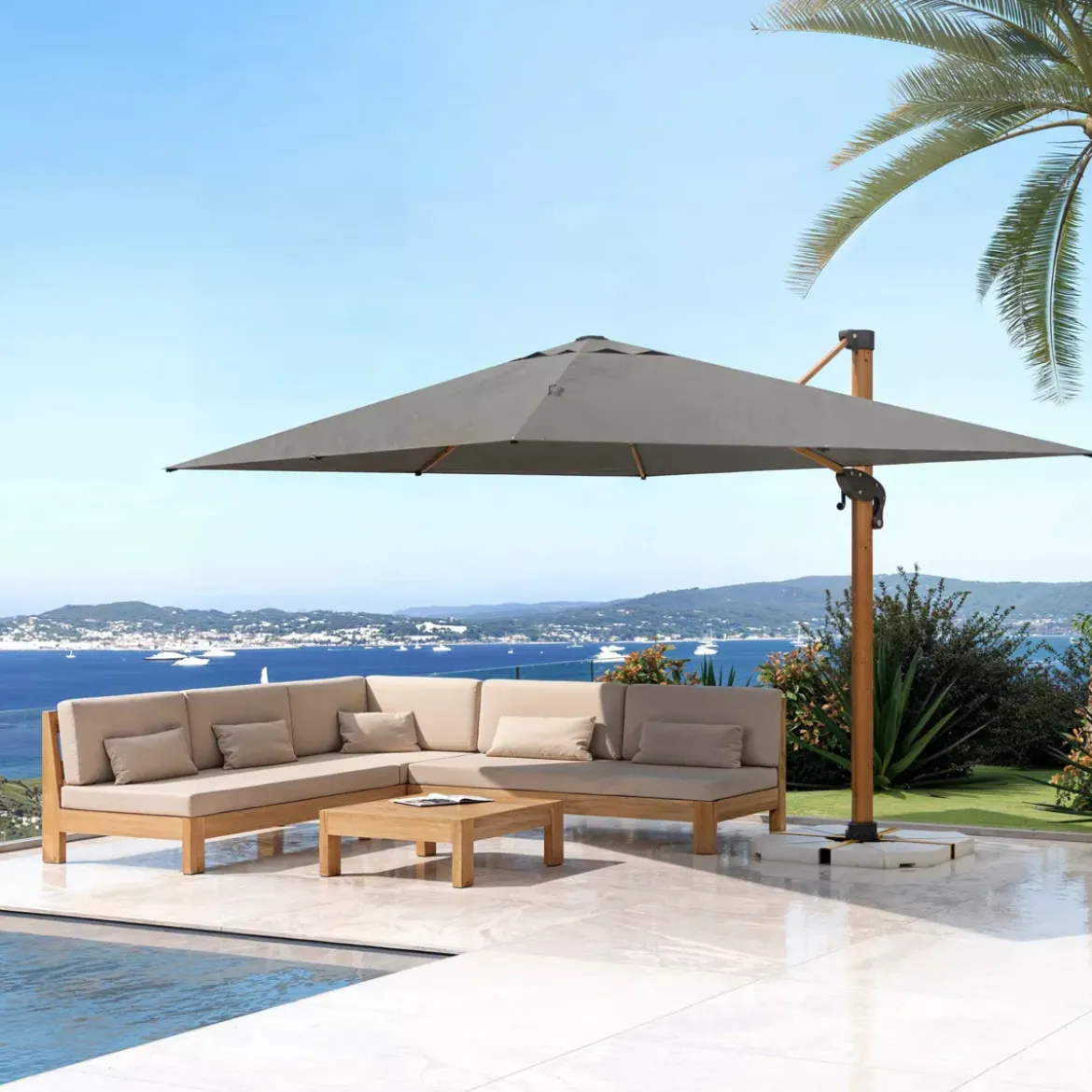 Ombrellone rettangolare alluminio (4 x 3 m) Yucatan effetto Legno e grigio antracite