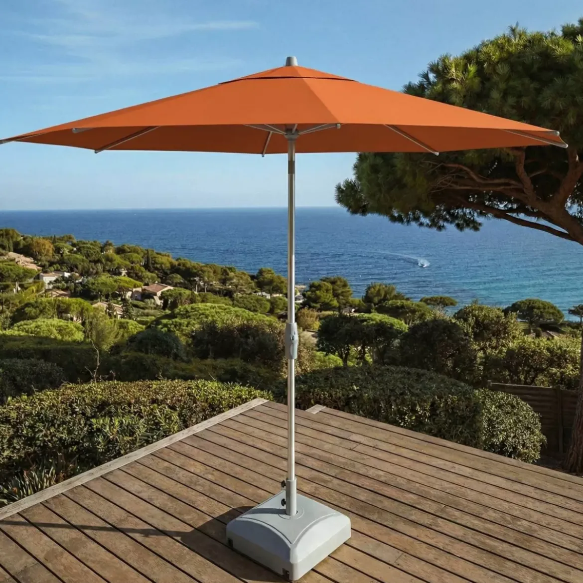 Ombrellone rotondo in alluminio (D3,3 m) Elyra Bianco e Terracotta