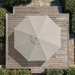 Ombrellone rotondo in alluminio (D3,3 m) Elyra effetto legno e Grigio