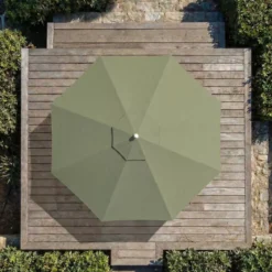 Ombrellone rotondo in alluminio (D3,3 m) Elyra effetto legno e Verde oliva