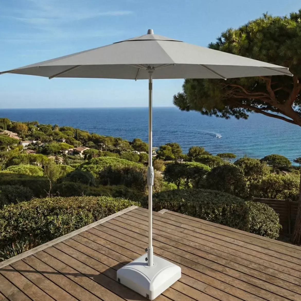 Ombrellone rotondo in alluminio (D3,3 m) Elyra Metallizzato brillante e Grigio