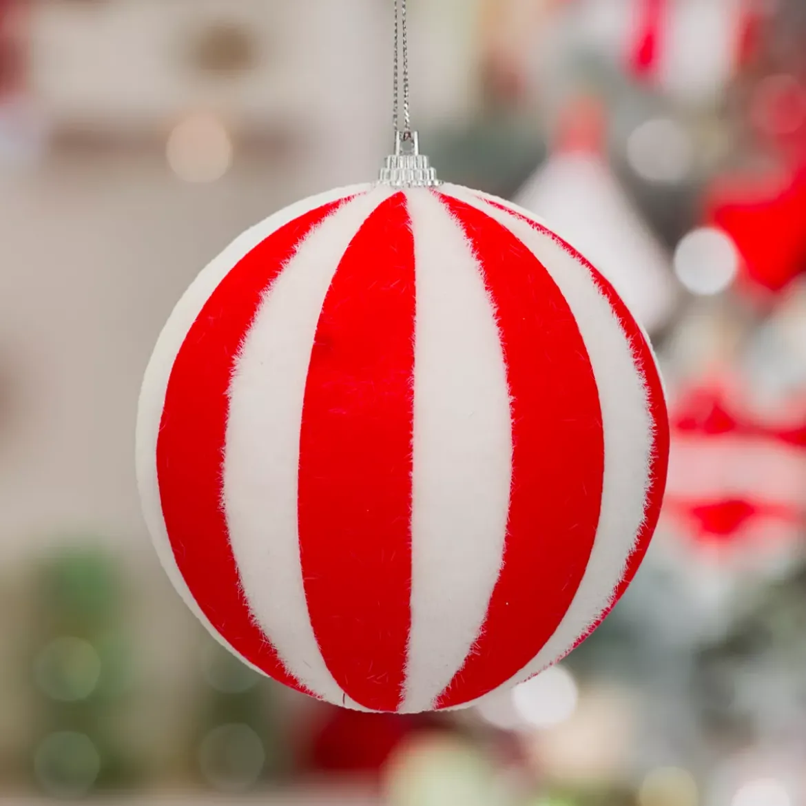 Pallina di Natale (D150 mm) a Righe Rosse e Bianche
