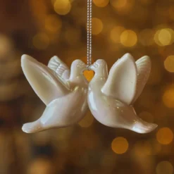Pendente di Natale (H6 cm) Uccello delle nevi Bianco perlato