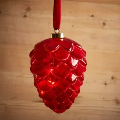Pendente luminoso a pile 15 LED (D15 cm) Pigna di Venezia Rosso