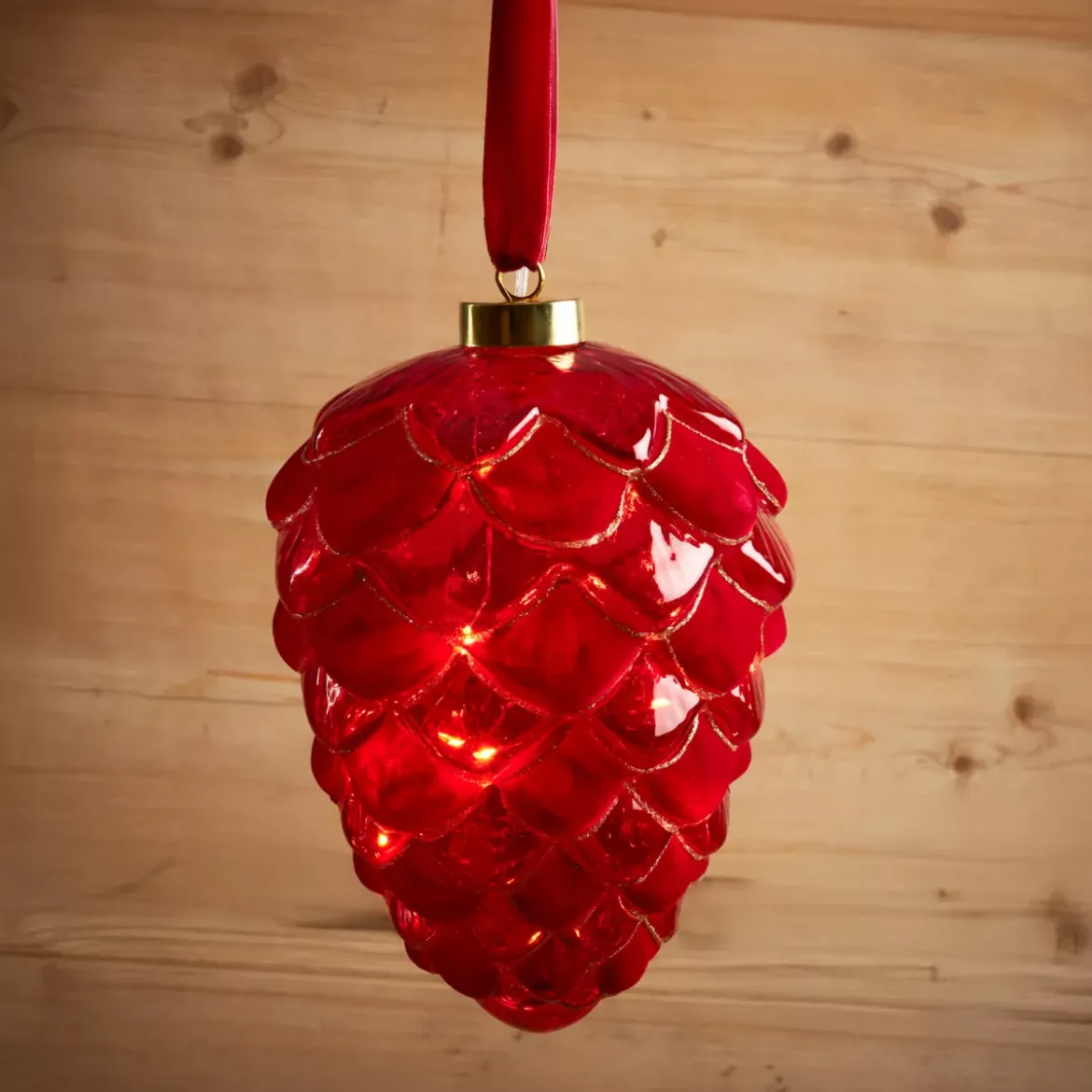 Pendente luminoso a pile 15 LED (D15 cm) Pigna di Venezia Rosso