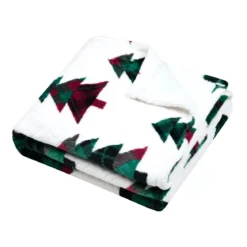 Plaid di Natale in flanella (130 x 160 cm) Foresta di abeti Bianco e verde